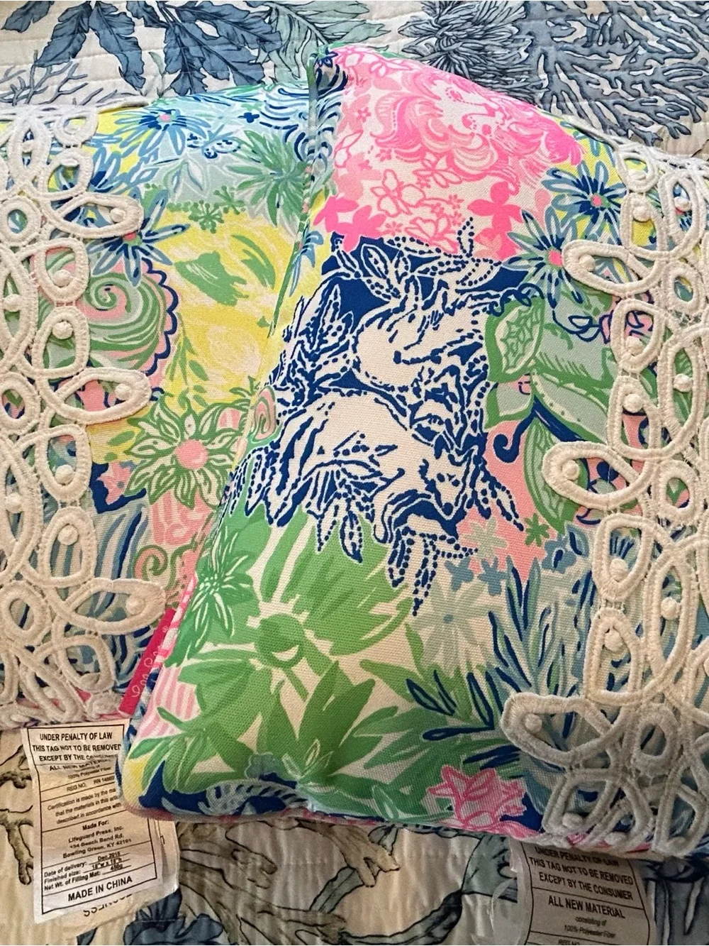 Lilly Pulitzer 2  Floral Accent Pillows in Pink, Green, Blue, Yellow S